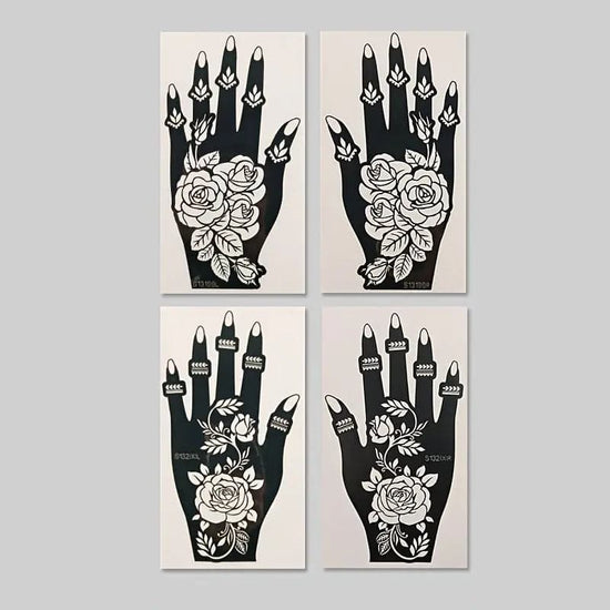 4 Sheets Flower Tattoo Stencils Rose Flower Stencil Reusable Templates Tattoo for Hand Glitter Airbrush DIY Tattoo Template for Women Girls Body Art Self Adhesive Stencils Party Gift Mehndi Designs, spring - DONGMEI CHEN TEXTILES