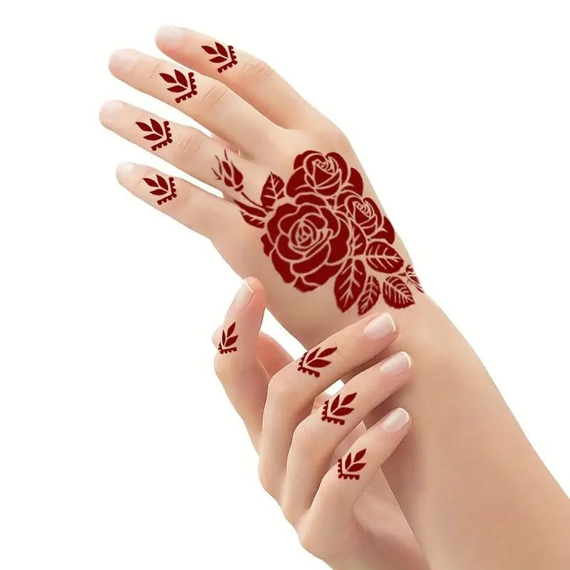 4 Sheets Flower Tattoo Stencils Rose Flower Stencil Reusable Templates Tattoo for Hand Glitter Airbrush DIY Tattoo Template for Women Girls Body Art Self Adhesive Stencils Party Gift Mehndi Designs, spring - DONGMEI CHEN TEXTILES