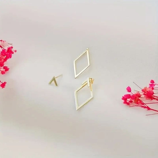 Boho Elegant Geometric Cutout Stud Earrings, 14K Golden Plated, Hypoallergenic Stainless Steel Post - Boho earrings - DONGMEI CHEN TEXTILES