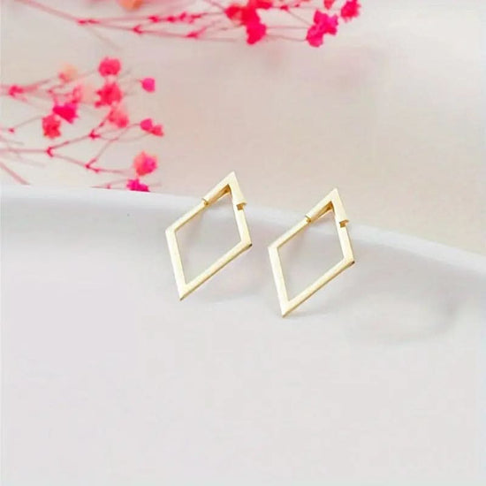 Boho Elegant Geometric Cutout Stud Earrings, 14K Golden Plated, Hypoallergenic Stainless Steel Post - Boho earrings - DONGMEI CHEN TEXTILES