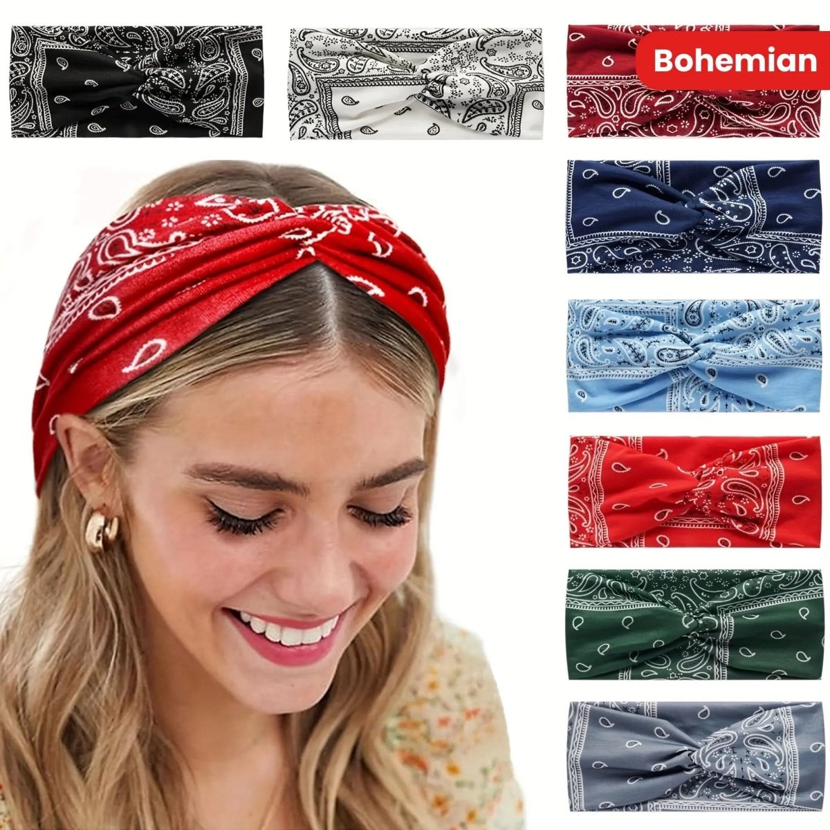 Boho Paisley Criss Cross Headband for Women - DONGMEI CHEN TEXTILES