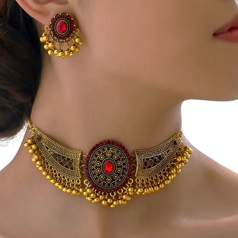 Bollywood earrings + 1 Choker Vintage Jewelry - DONGMEI CHEN TEXTILES