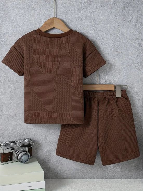 boys clothes - 2pcs Boys Casual Label Patched Solid Color Short Sleeve T-shirt & Shorts Set - DONGMEI CHEN TEXTILES