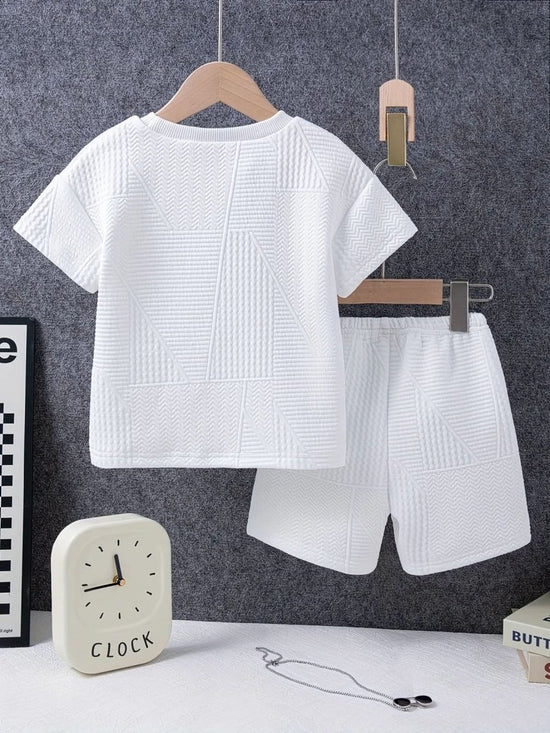 boys clothes - 2pcs Boys Casual Label Patched Solid Color Short Sleeve T-shirt & Shorts Set - DONGMEI CHEN TEXTILES