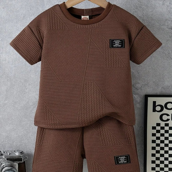 boys clothes - 2pcs Boys Casual Label Patched Solid Color Short Sleeve T-shirt & Shorts Set - DONGMEI CHEN TEXTILES