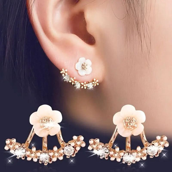 Daisy New Korean Fashion Earrings Flower Back Hanging Studs - DONGMEI CHEN TEXTILES