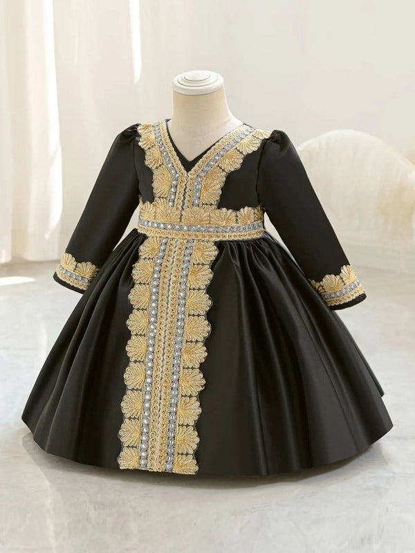 Demorace Girls' Dress, Embroidered Party Gown with Belt Detail - DONGMEI CHEN TEXTILES