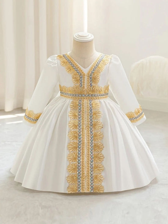 Demorace Girls' Dress, Embroidered Party Gown with Belt Detail - DONGMEI CHEN TEXTILES