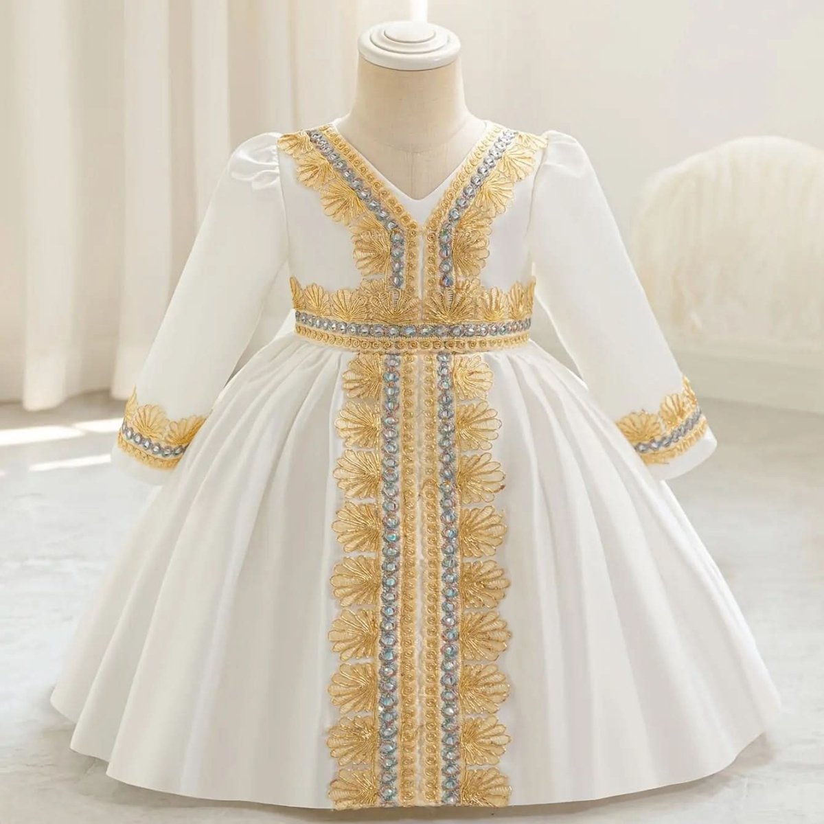 Demorace Girls' Dress, Embroidered Party Gown with Belt Detail - DONGMEI CHEN TEXTILES