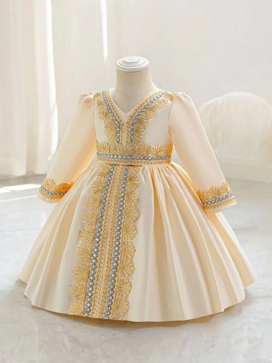 Demorace Girls' Dress, Embroidered Party Gown with Belt Detail - DONGMEI CHEN TEXTILES