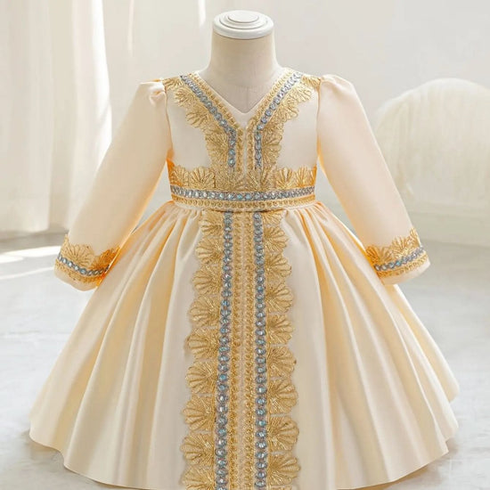 Demorace Girls' Dress, Embroidered Party Gown with Belt Detail - DONGMEI CHEN TEXTILES