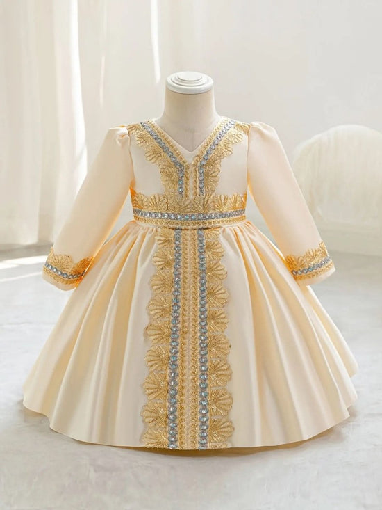 Demorace Girls' Dress, Embroidered Party Gown with Belt Detail - DONGMEI CHEN TEXTILES