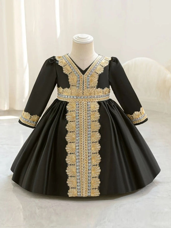 Demorace Girls' Dress, Embroidered Party Gown with Belt Detail - DONGMEI CHEN TEXTILES