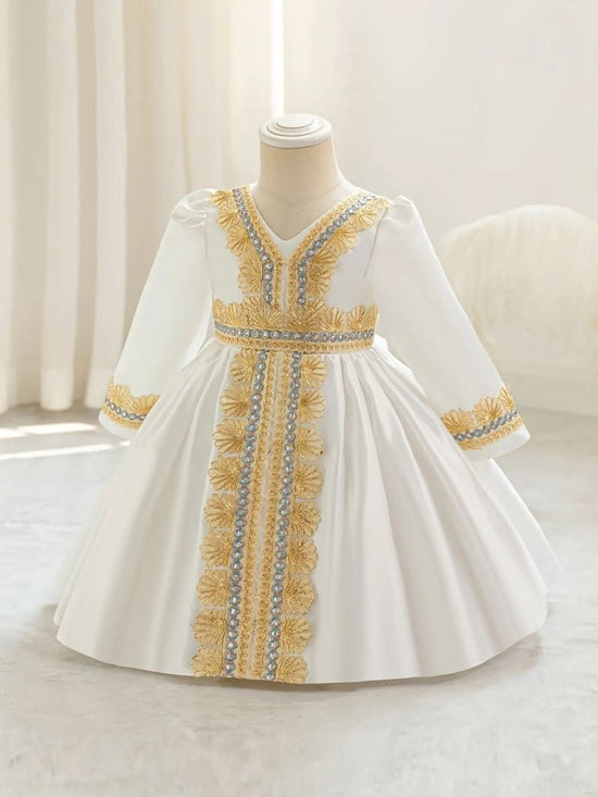 Demorace Girls' Dress, Embroidered Party Gown with Belt Detail - DONGMEI CHEN TEXTILES