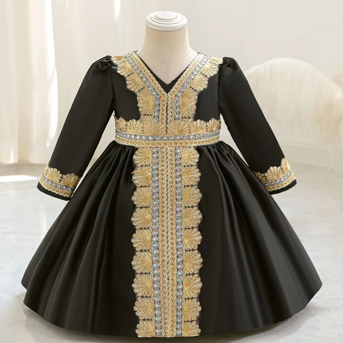 Demorace Girls' Dress, Embroidered Party Gown with Belt Detail - DONGMEI CHEN TEXTILES