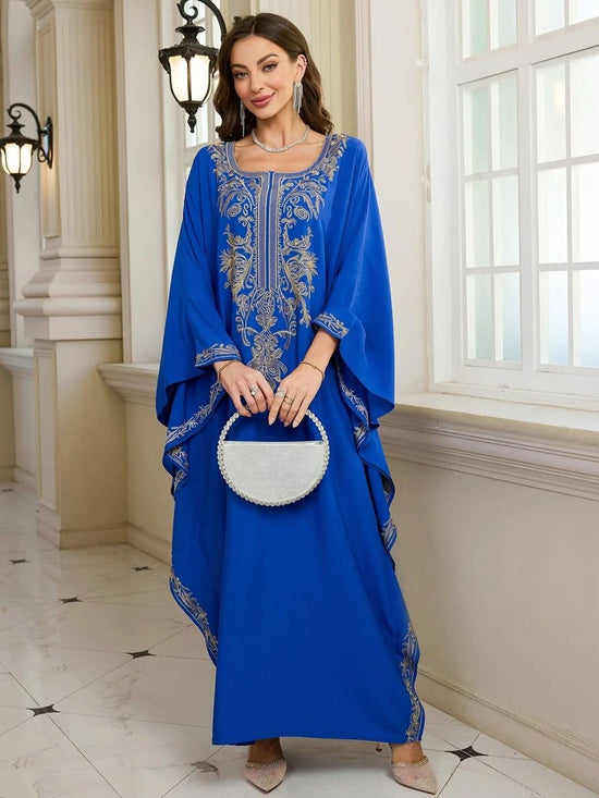 Elegant Embroidered Kaftan - Viscose Long Sleeve Hijab with Batwing Sleeves - DONGMEI CHEN TEXTILES