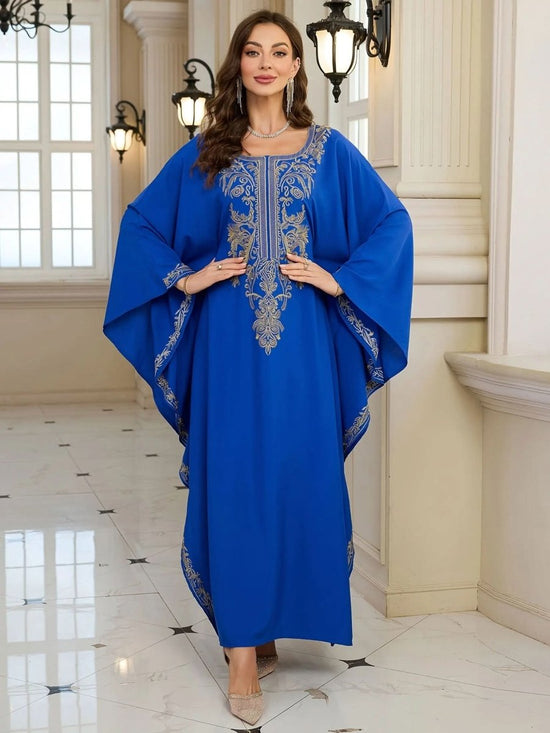 Elegant Embroidered Kaftan - Viscose Long Sleeve Hijab with Batwing Sleeves - DONGMEI CHEN TEXTILES