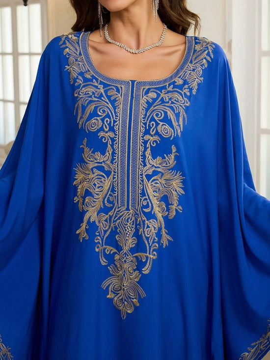 Elegant Embroidered Kaftan - Viscose Long Sleeve Hijab with Batwing Sleeves - DONGMEI CHEN TEXTILES