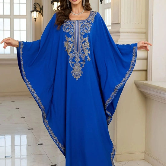 Elegant Embroidered Kaftan - Viscose Long Sleeve Hijab with Batwing Sleeves - DONGMEI CHEN TEXTILES