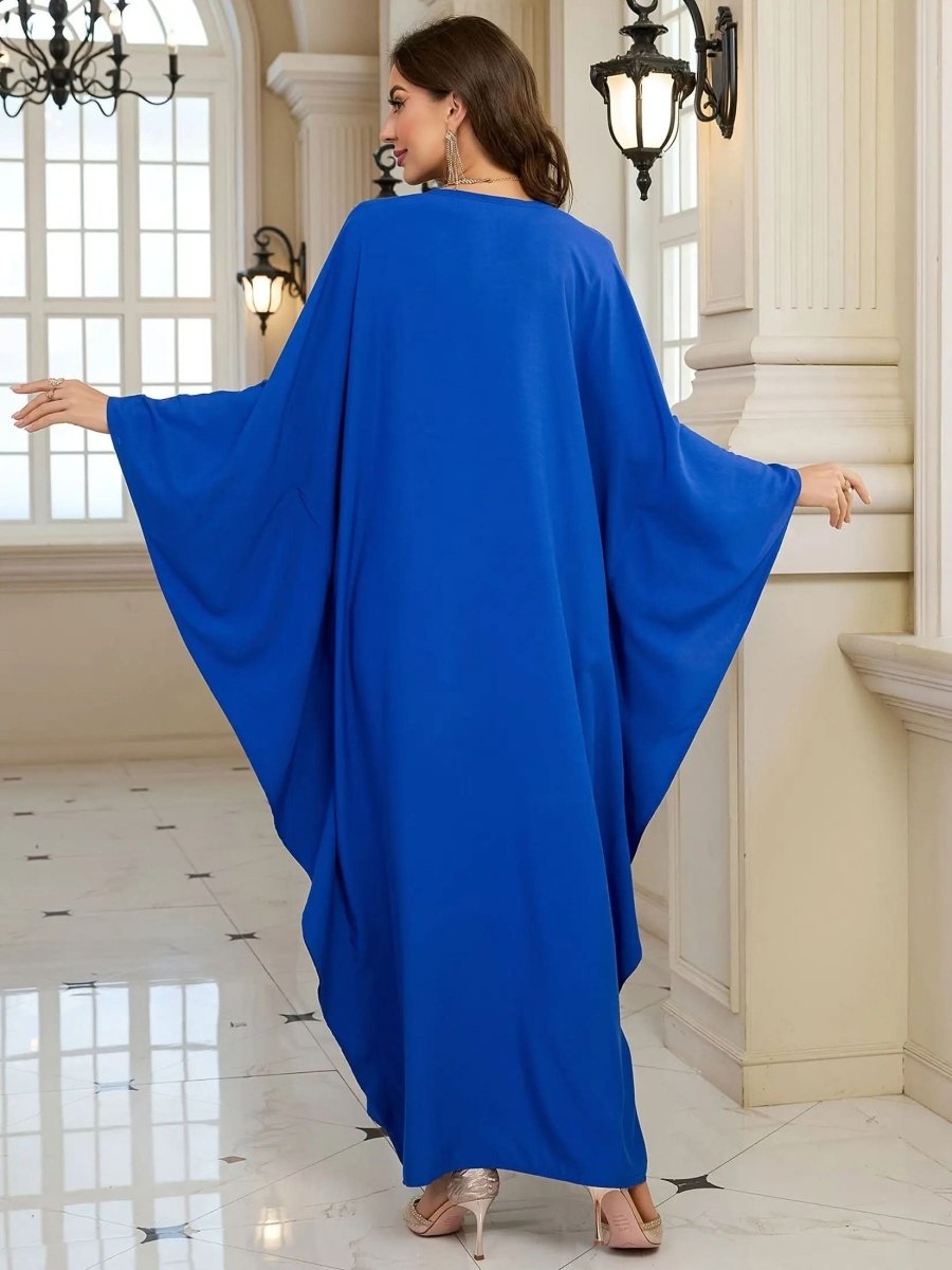 Elegant Embroidered Kaftan - Viscose Long Sleeve Hijab with Batwing Sleeves - DONGMEI CHEN TEXTILES