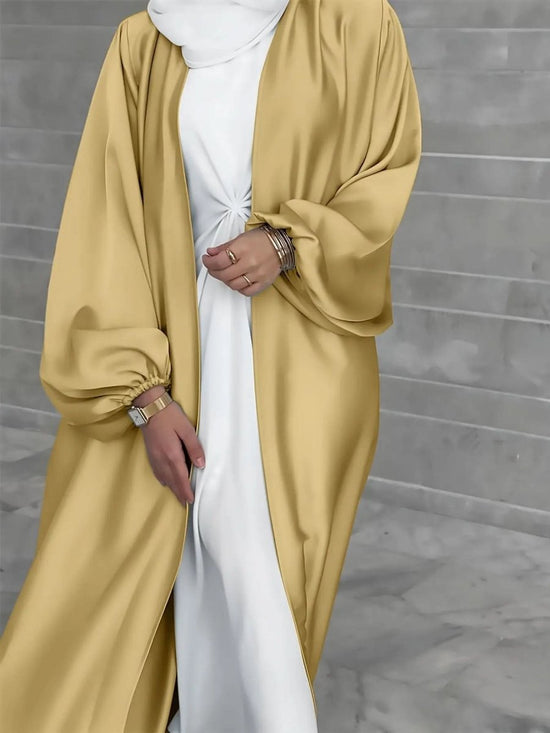 Elegant Golden Satin Bubble Sleeve Dress - DONGMEI CHEN TEXTILES