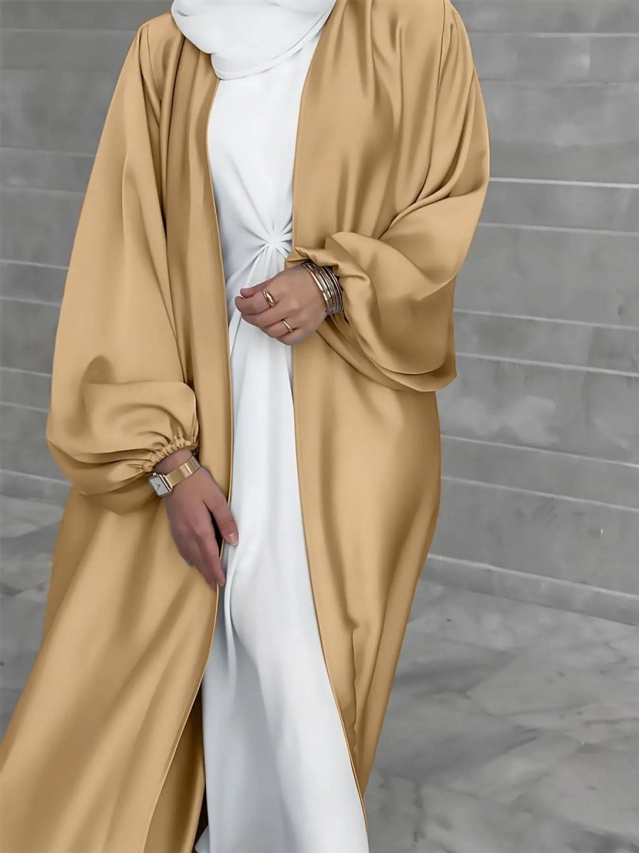 Elegant Golden Satin Bubble Sleeve Dress - DONGMEI CHEN TEXTILES