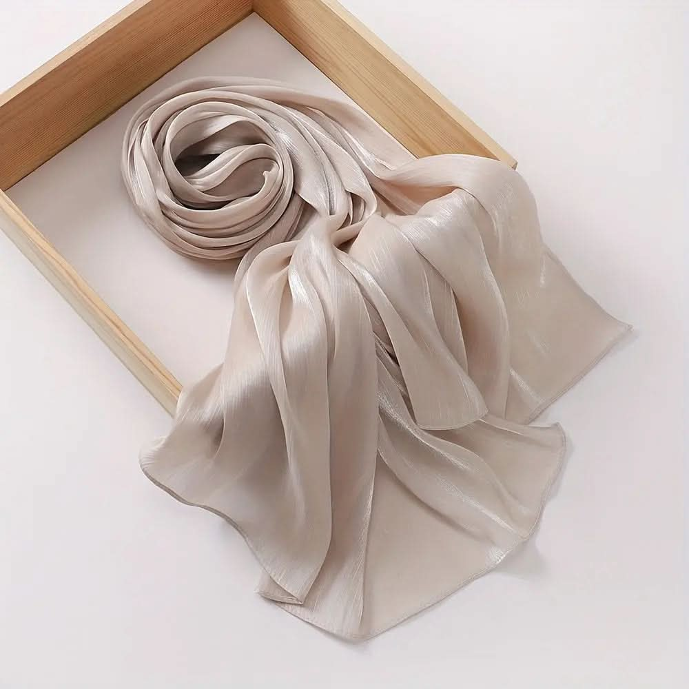 Elegant Pleated Chiffon Hijab - Glamorous Solid Color,Ramadan - DONGMEI CHEN TEXTILES