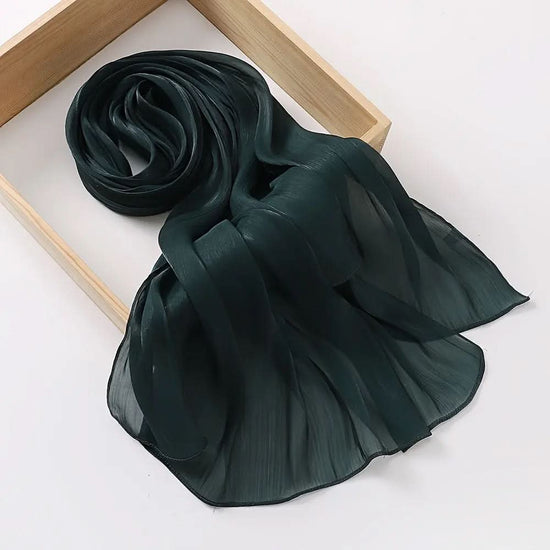 Elegant Pleated Chiffon Hijab - Glamorous Solid Color,Ramadan - DONGMEI CHEN TEXTILES