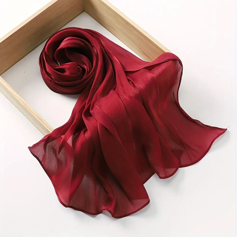 Elegant Pleated Chiffon Hijab - Glamorous Solid Color,Ramadan - DONGMEI CHEN TEXTILES