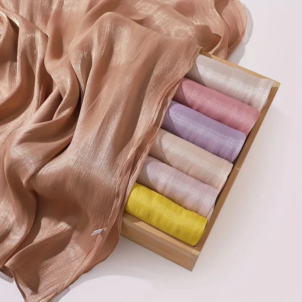 Elegant Pleated Chiffon Hijab - Glamorous Solid Color,Ramadan - DONGMEI CHEN TEXTILES