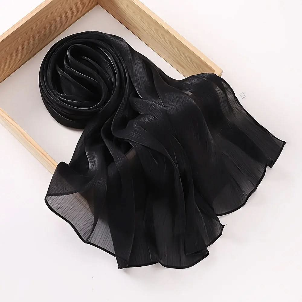 Elegant Pleated Chiffon Hijab - Glamorous Solid Color,Ramadan - DONGMEI CHEN TEXTILES