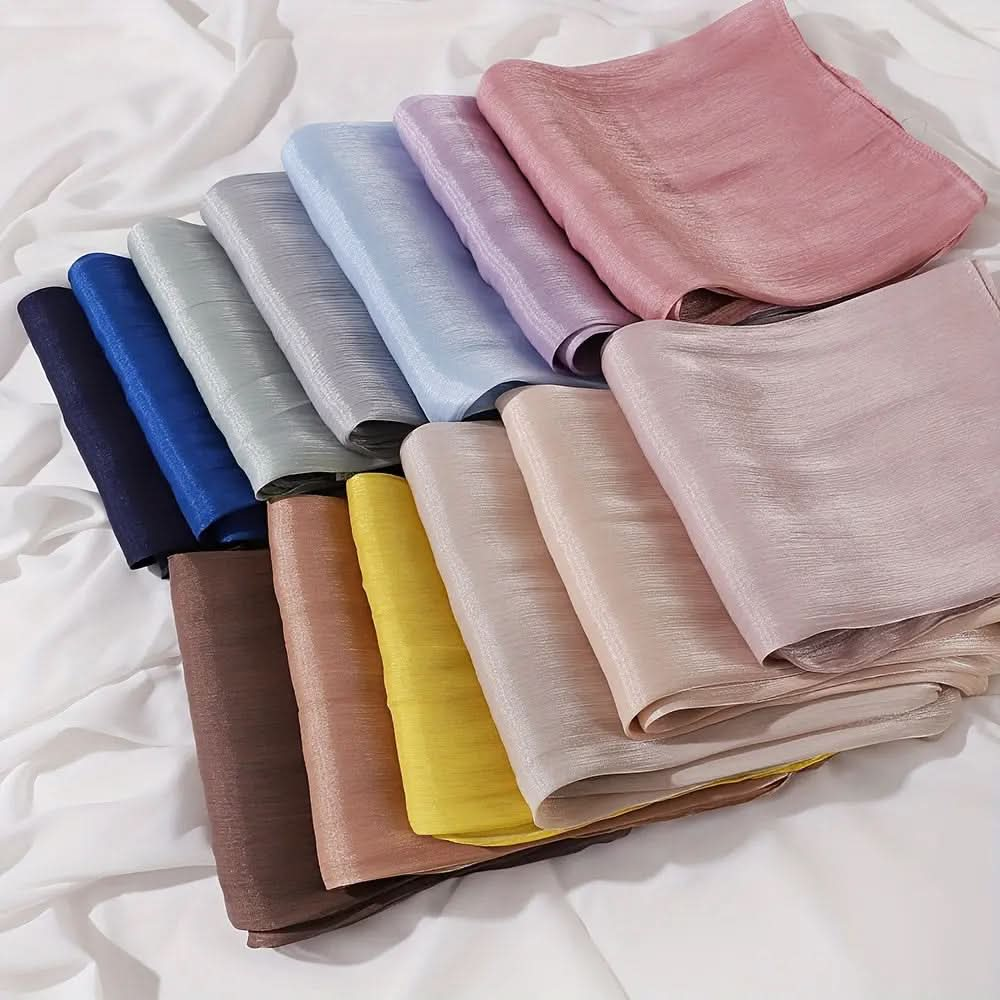 Elegant Pleated Chiffon Hijab - Glamorous Solid Color,Ramadan - DONGMEI CHEN TEXTILES