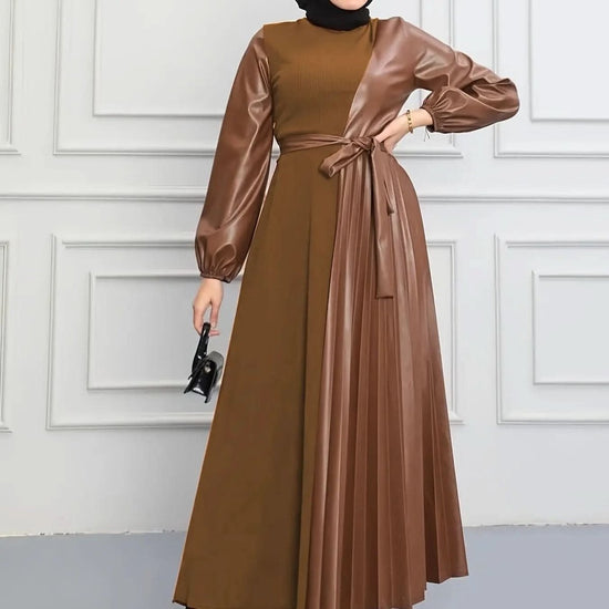 Elegant Pleated Long Dress for Women - Solid Color - DONGMEI CHEN TEXTILES