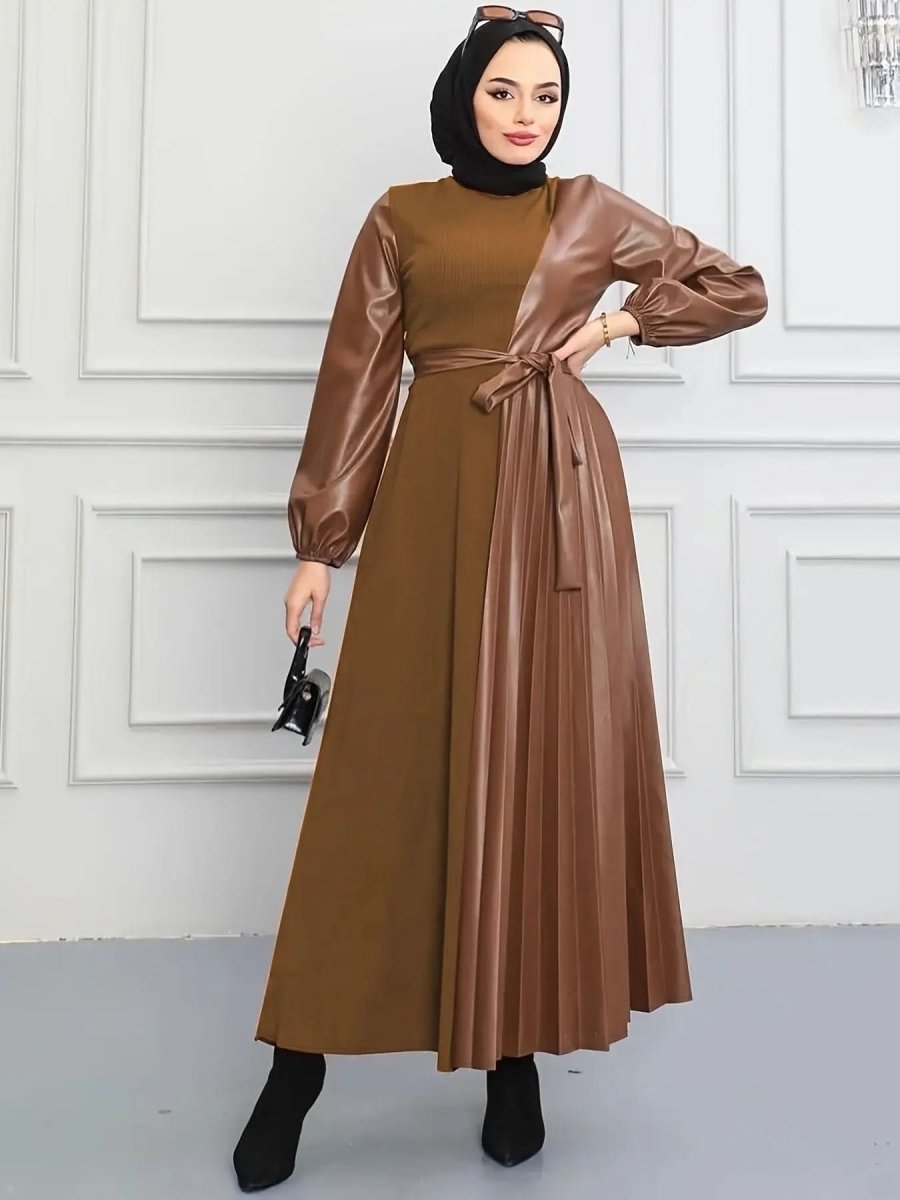 Elegant Pleated Long Dress for Women - Solid Color - DONGMEI CHEN TEXTILES