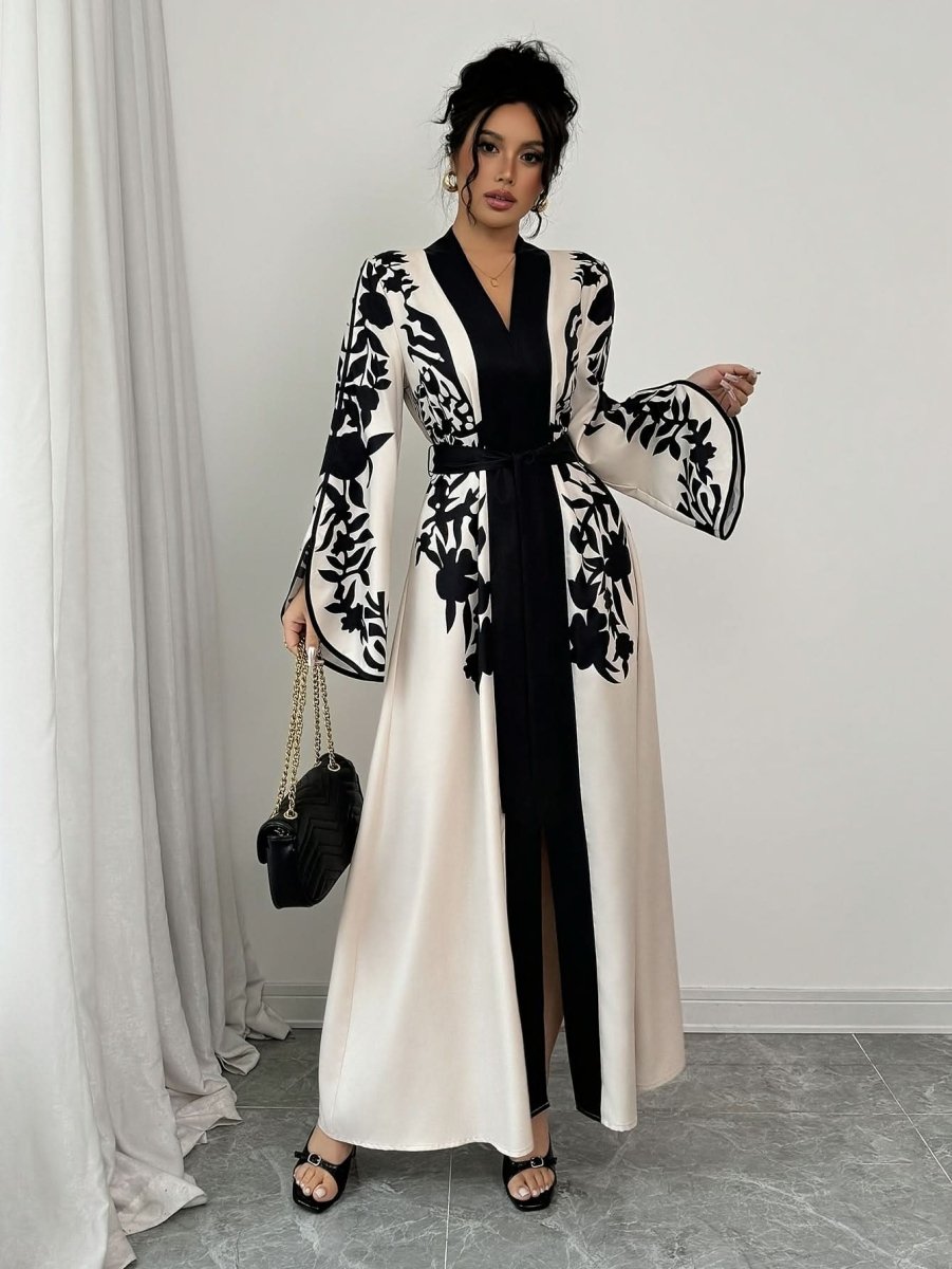 Elegant Women's V - Neck Long Cardigan Dress - DONGMEI CHEN TEXTILES