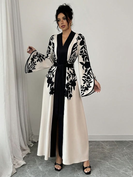 Elegant Women's V - Neck Long Cardigan Dress - DONGMEI CHEN TEXTILES