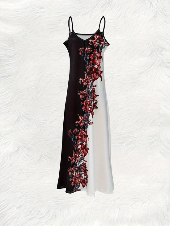 Floral Print Dress, Vacation Style Sleeveless A - line Maxi Slip Dress For Spring & Summer, Women's Clothing - DONGMEI CHEN TEXTILES