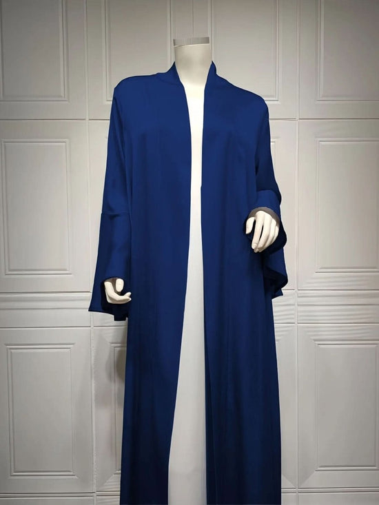 Navy Blue Satin Abaya Cardigan with Ruffle Sleeves Abaya - DONGMEI CHEN TEXTILES