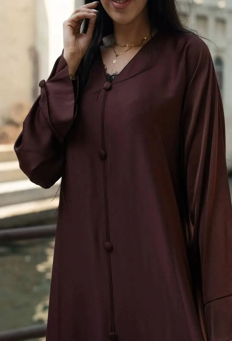 Ramadan kareem 2025 Effortless elegance: A flowing brown gown with button detailing - DONGMEI CHEN TEXTILES