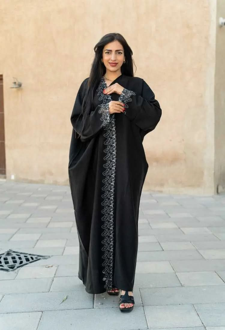 Ramadan kareem 2025 Embroidered Elegance Sliky crush Abaya - DONGMEI CHEN TEXTILES