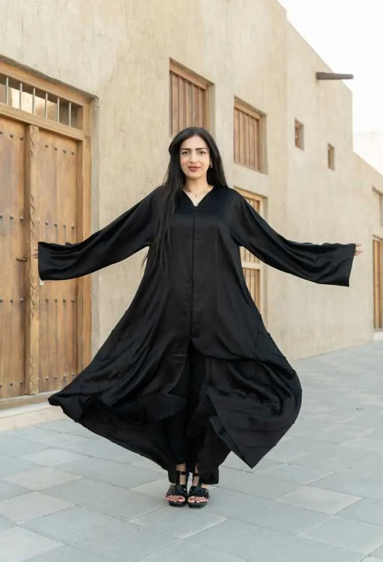 Ramadan kareem 2025 Ethereal Stitches Acetate Satin Abaya - DONGMEI CHEN TEXTILES