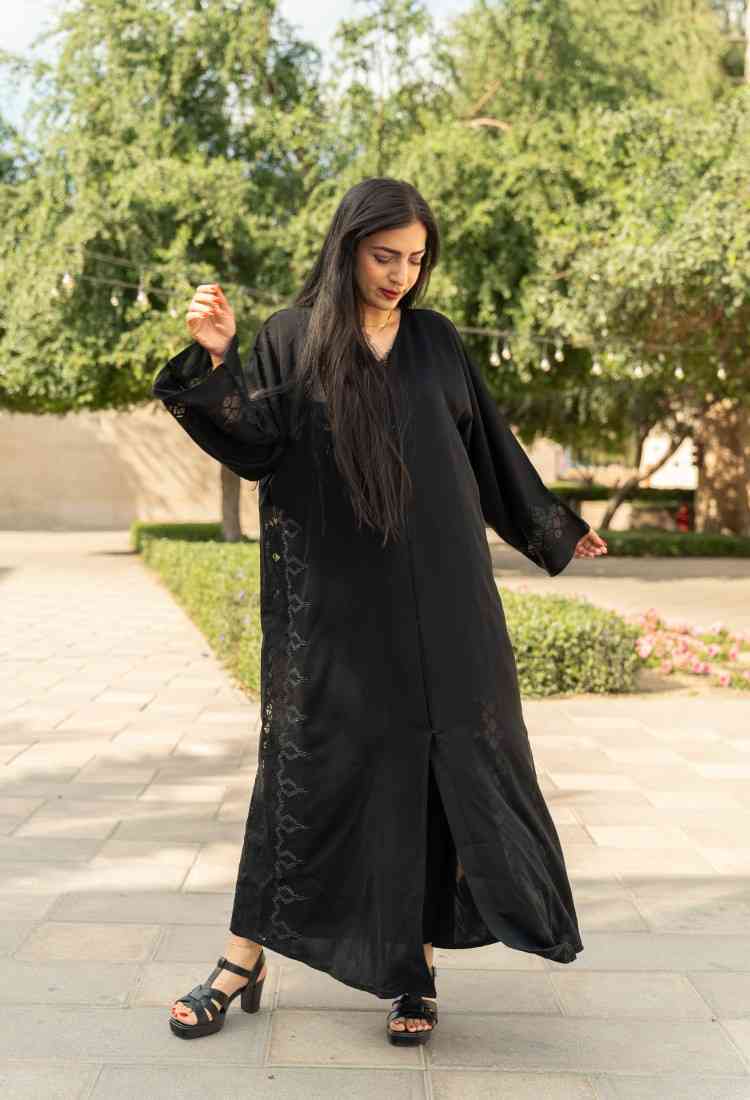 Ramadan kareem 2025 Midnight Grace black nida abaya - DONGMEI CHEN TEXTILES