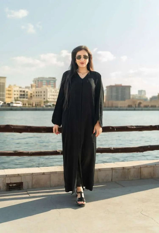 Ramadan kareem 2025 Serene Noir Black berry Abaya - DONGMEI CHEN TEXTILES