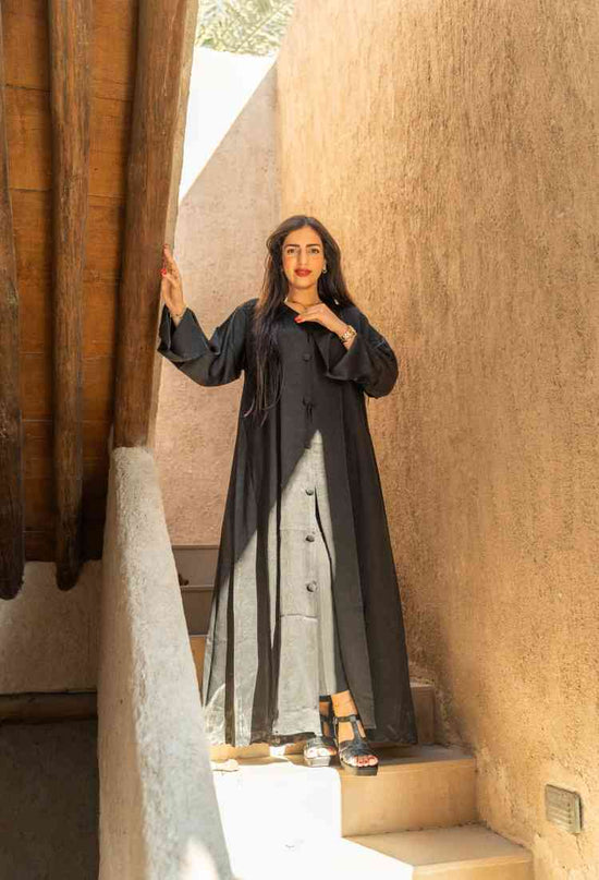 Ramadan kareem 2025 Velvet Dawn Acetate Satin Black Abaya - DONGMEI CHEN TEXTILES