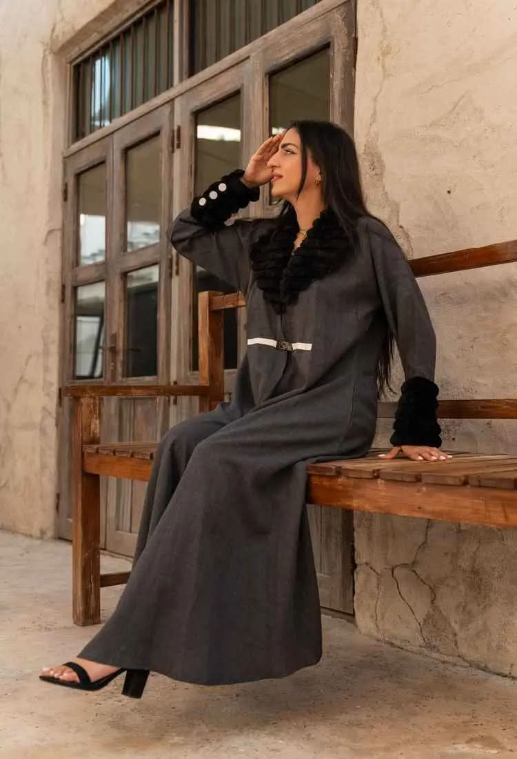 Ramadan kareem 2025 Winter Luxury Collection - Elegant Fur - Trimmed Abaya - DONGMEI CHEN TEXTILES