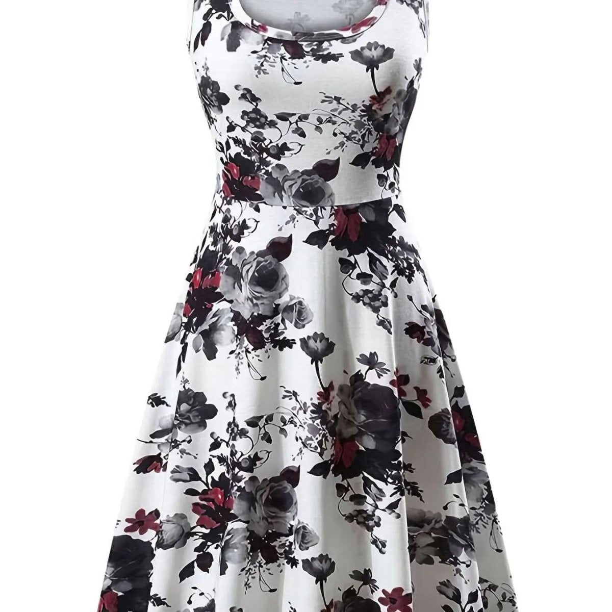 Romantic Floral Print Dress - Flattering Squared Neck, High Waist Ruffle Hem - DONGMEI CHEN TEXTILES