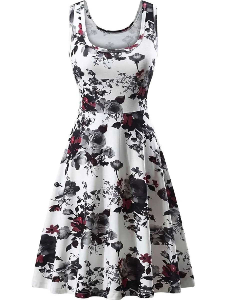 Romantic Floral Print Dress - Flattering Squared Neck, High Waist Ruffle Hem - DONGMEI CHEN TEXTILES