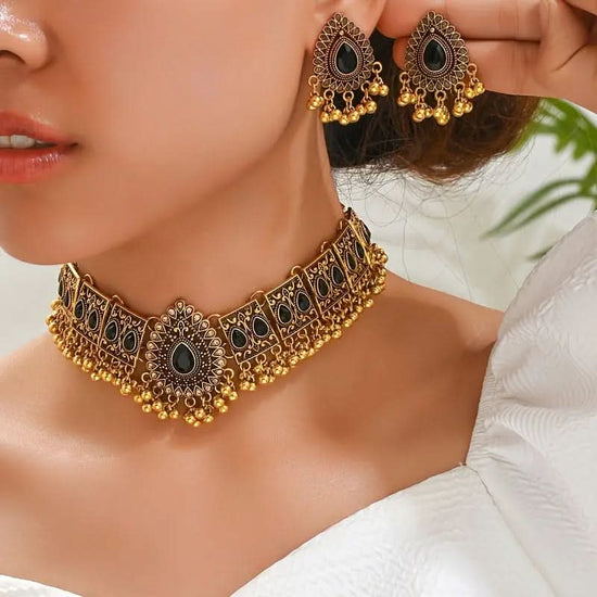 Vintage Jewelry Set with Sparkling Rhinestones - Bold Necklace and Earrings Combo for Women - DONGMEI CHEN TEXTILES