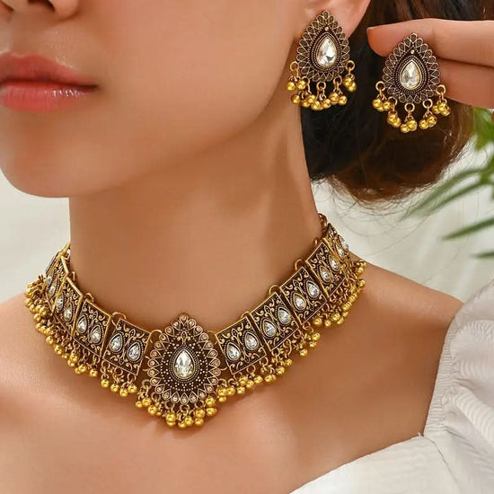 Vintage Jewelry Set with Sparkling Rhinestones - Bold Necklace and Earrings Combo for Women - DONGMEI CHEN TEXTILES